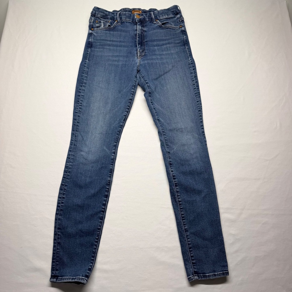 MOTHER High Waisted Looker Jeans 31 Teaming Up Blue Skinny Ankle Made USA